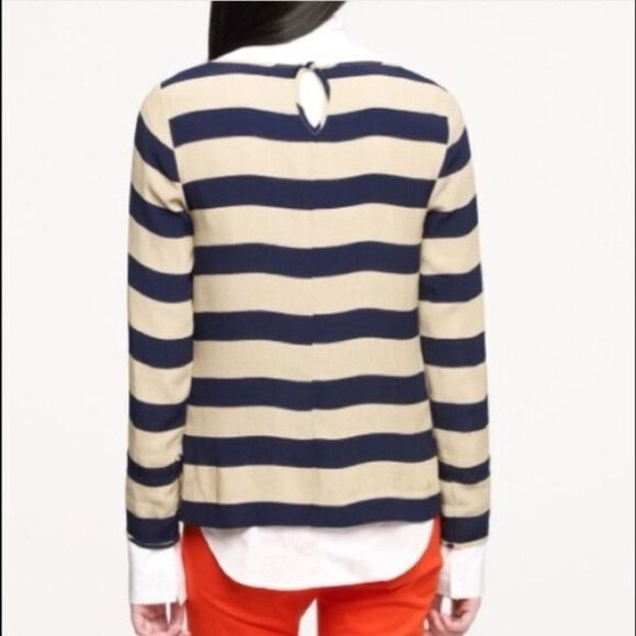 J. Crew Scoopneck Blouse in Navy Tan Seine Stripe Size 6 - Picture 3 of 6